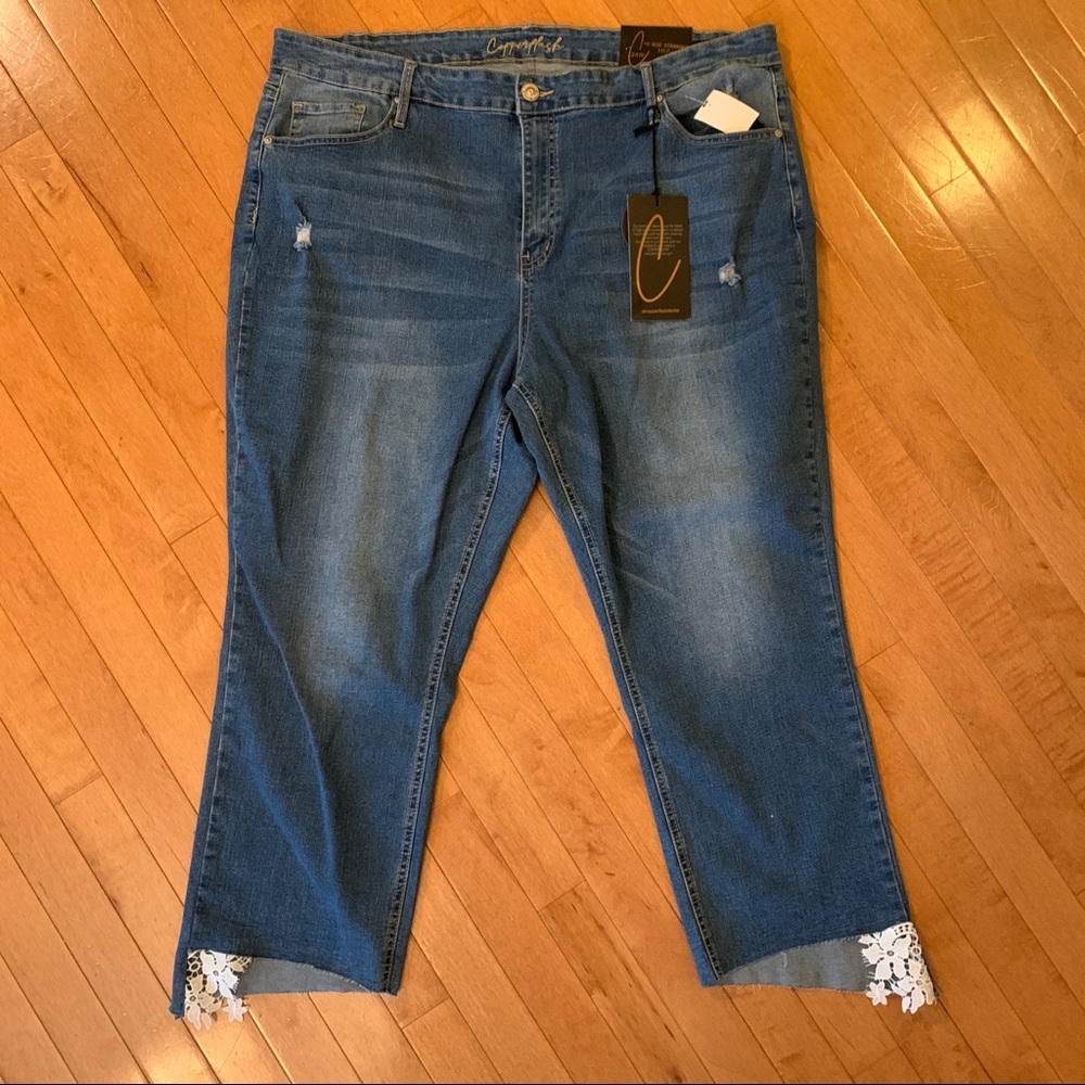 NWT COPPERFLASH Size 24W Embellished Jean Capris - High Rise